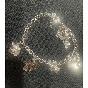 Cheer-Themed Silver Charm Bracelet With Paw Print Megaphone & "I Love To Cheer"